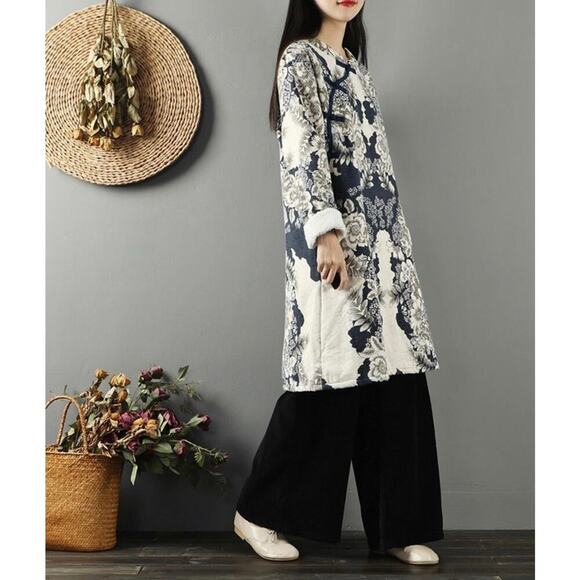 Chinese Style Trench Coat, Blue and White, size Large, NWOT Elegant ethnic - Picture 3 of 13